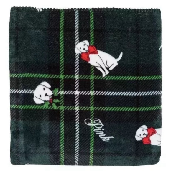 Victoria's Secret Sherpa blanket featuring a pink and green plaid pattern - Picture 1 of 5